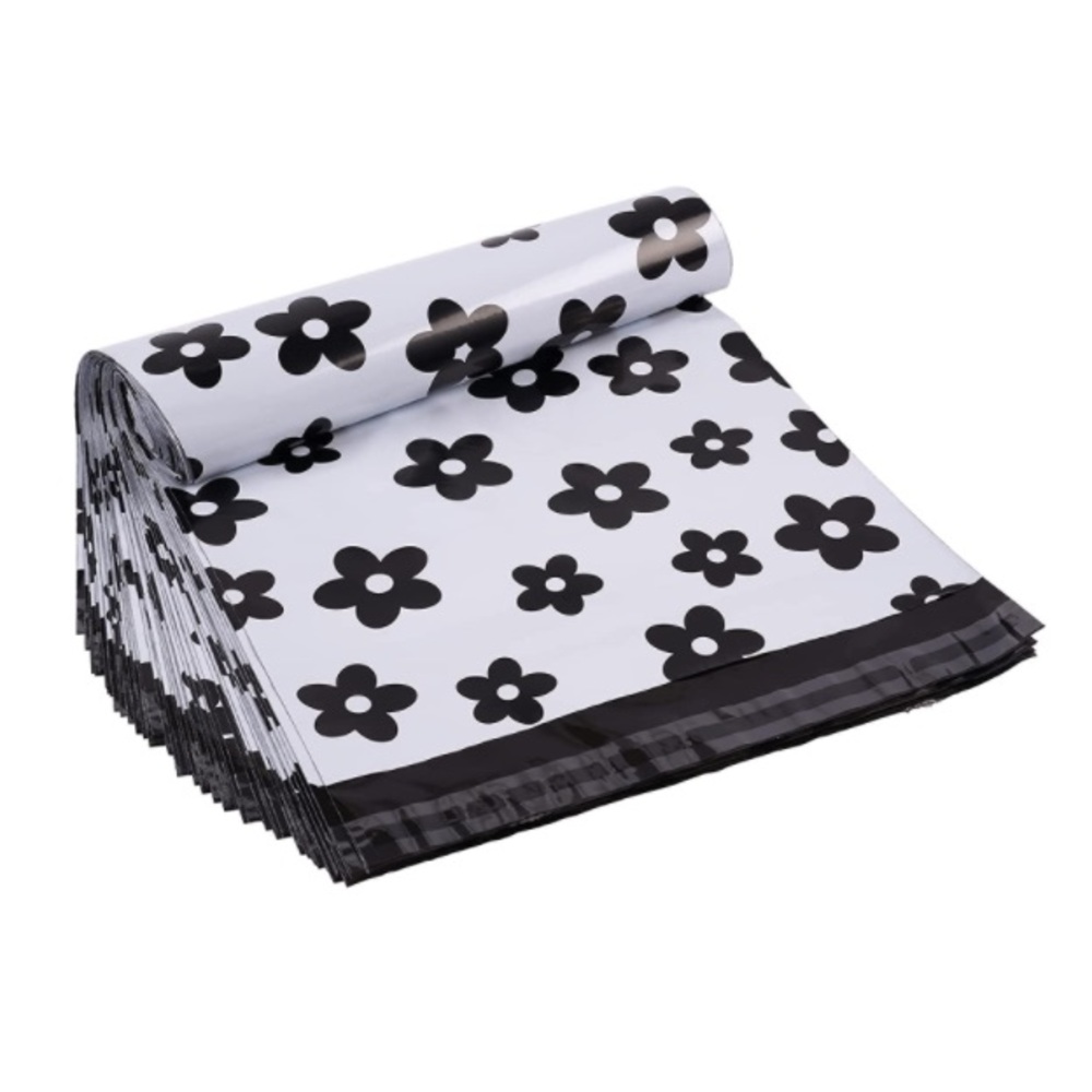 ❣️LAST PK❣️NEW! 20 PACK! 10x13 White Poly Mailers with Black Flowers - Picture 2 of 4